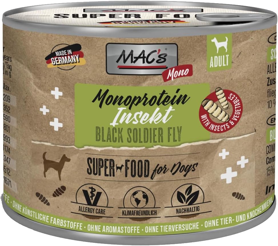 Mac's Dog Nassfutter Insekten 6x180g getreidefrei 35% Insektenprotein verschiede