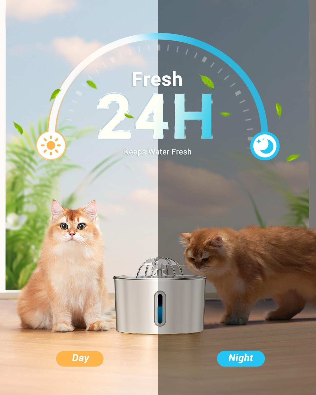 Edelstahl Katzenbrunnen leise mit 4‑fach Filtersystem, LED, Aktivkohle