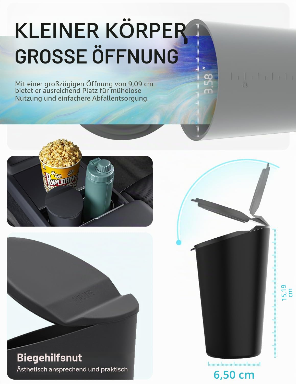 Auto Muelleimer mit Deckel 2er Set, passt in Getraenkehalter, Schwarz