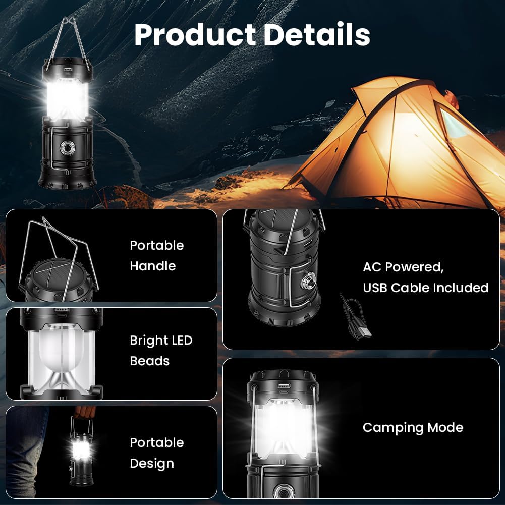 Solar LED Campinglampe faltbar wasserdicht mit USB-Ladefunktion und Haken