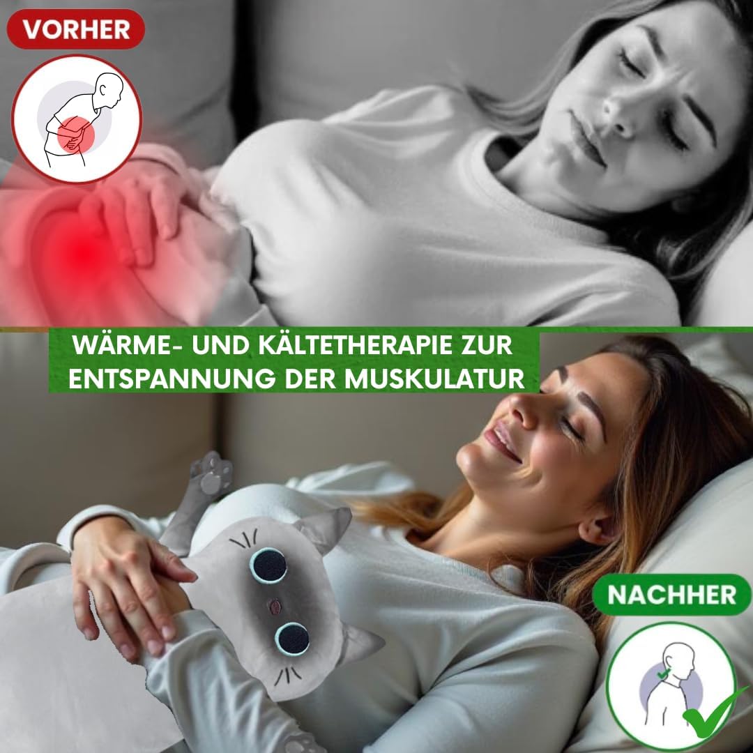 Koernerkissen Katze mit waschbarem Bezug - Waerme- und Kaeltekissen fuer Verspannung