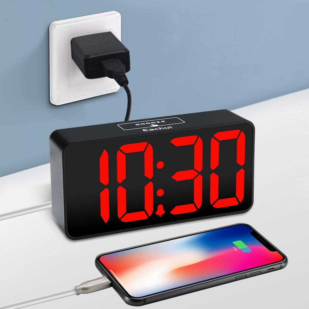 Digitaler LED Wecker gross Ziffern dimmbar USB Snooze 12/24 h Schwarz Weiss