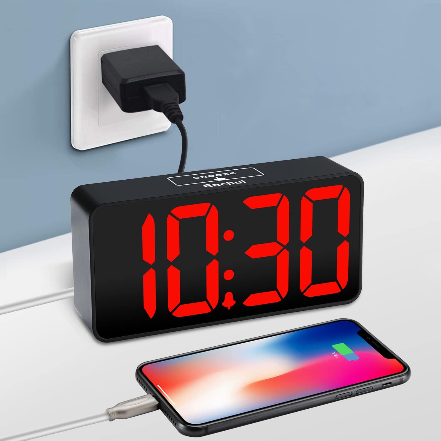 Digitaler LED Wecker gross Ziffern dimmbar USB Snooze 12/24 h Schwarz Weiss