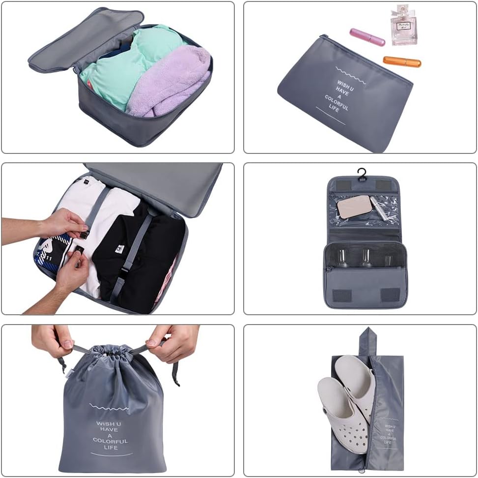 Koffer Organizer Set 8-teilig Reise Packwuerfel Kleider Schuhbeutel