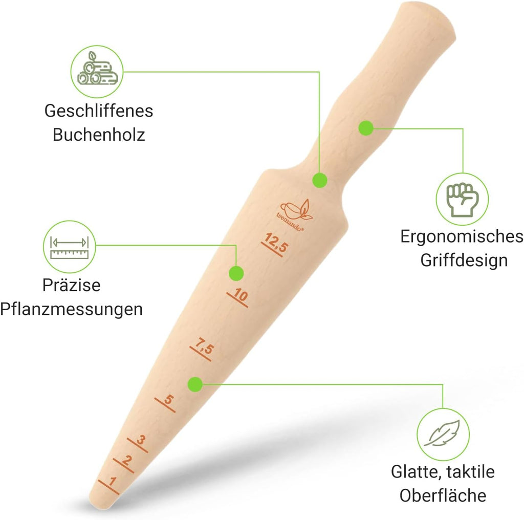 Teemando Marken Pflanzholz aus unbehandeltem Buchenholz 24,5 cm mit Skala