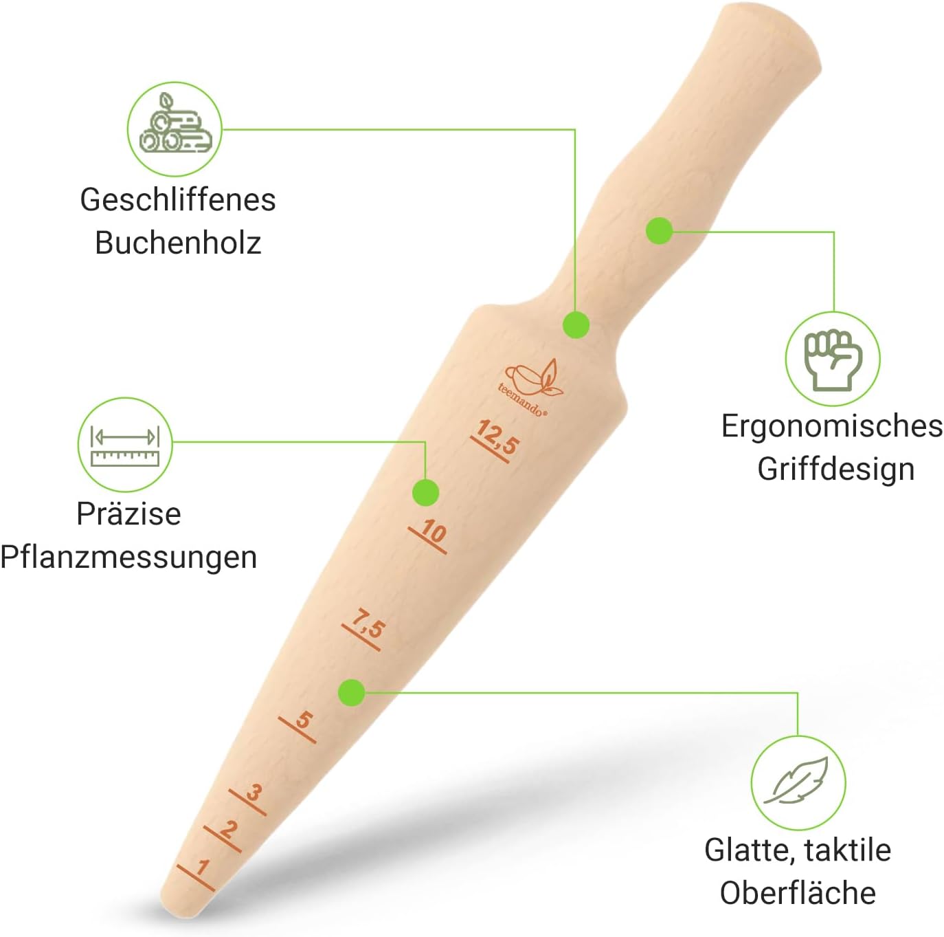 Teemando Marken Pflanzholz aus unbehandeltem Buchenholz 24,5 cm mit Skala