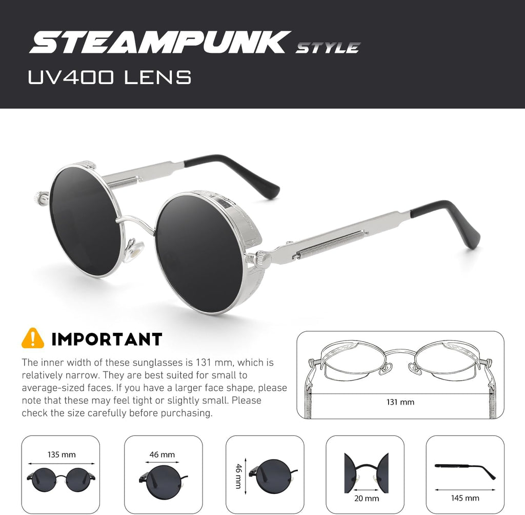 CGID Sonnenbrille rund Polarisiert UV400 Metallrahmen Retro Steampunk Unisex