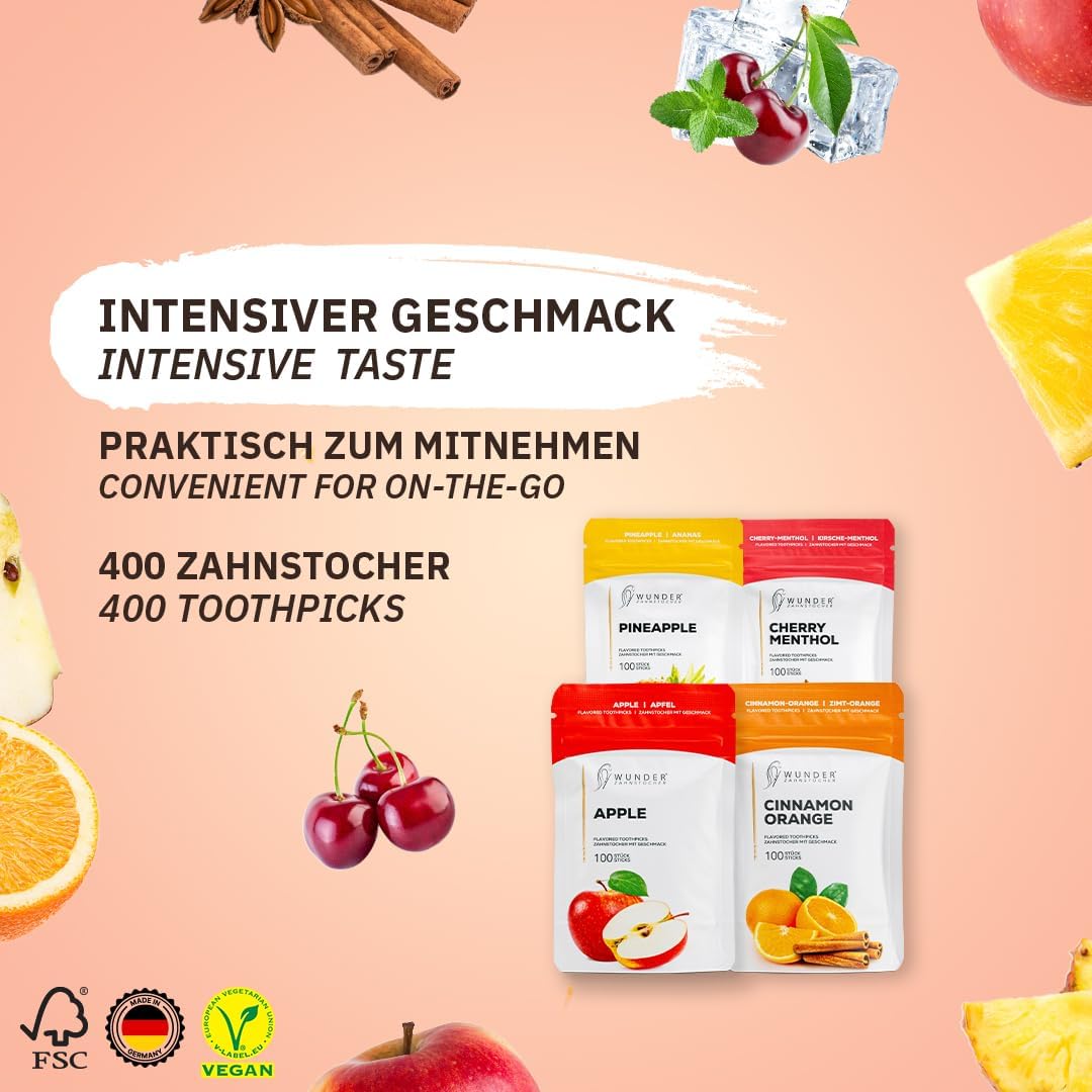 Zahnstocher mit Geschmack Cool Fruit 4er Pack