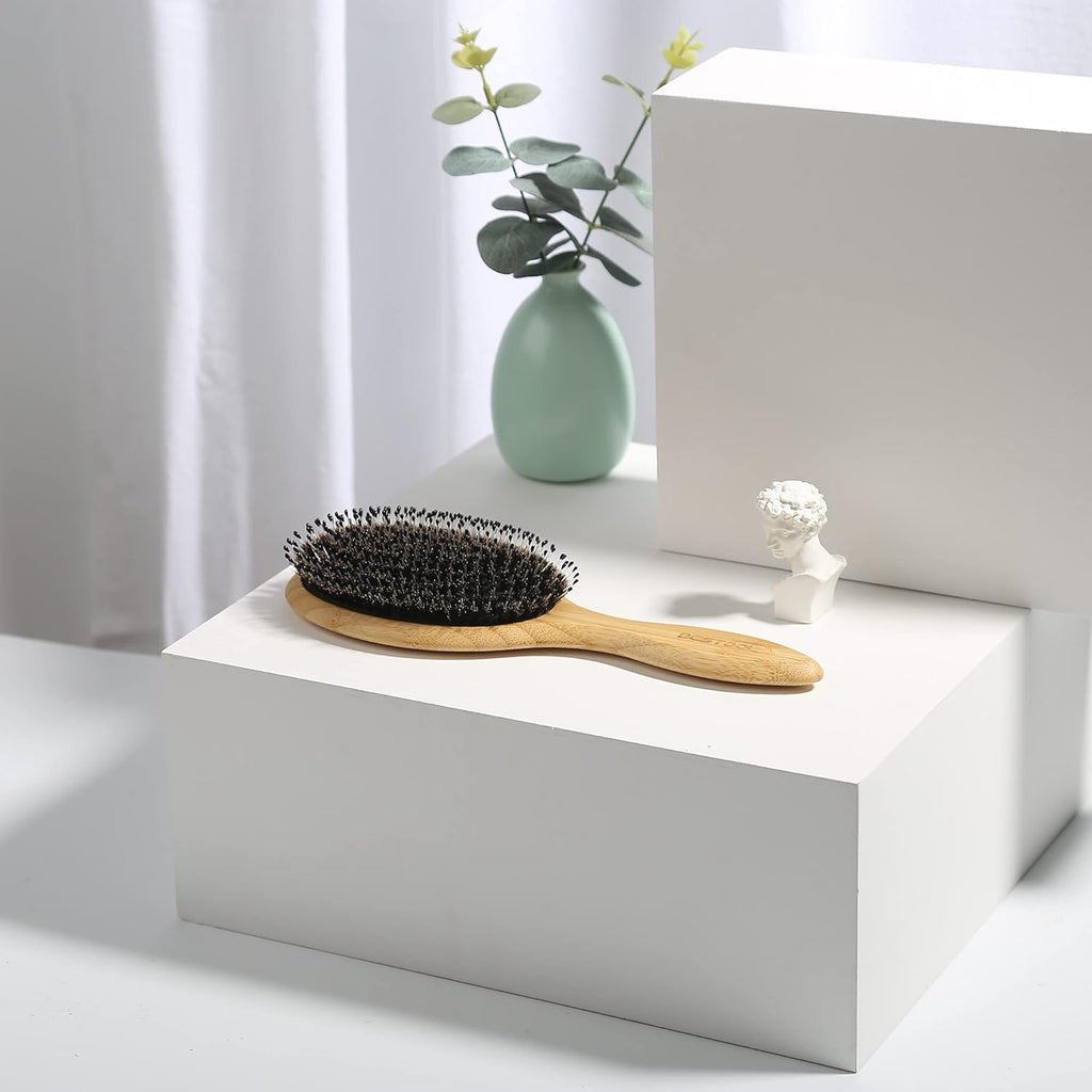 BESTOOL Bambus Paddle Haarbuerste mit Wildschweinborsten und Nylon