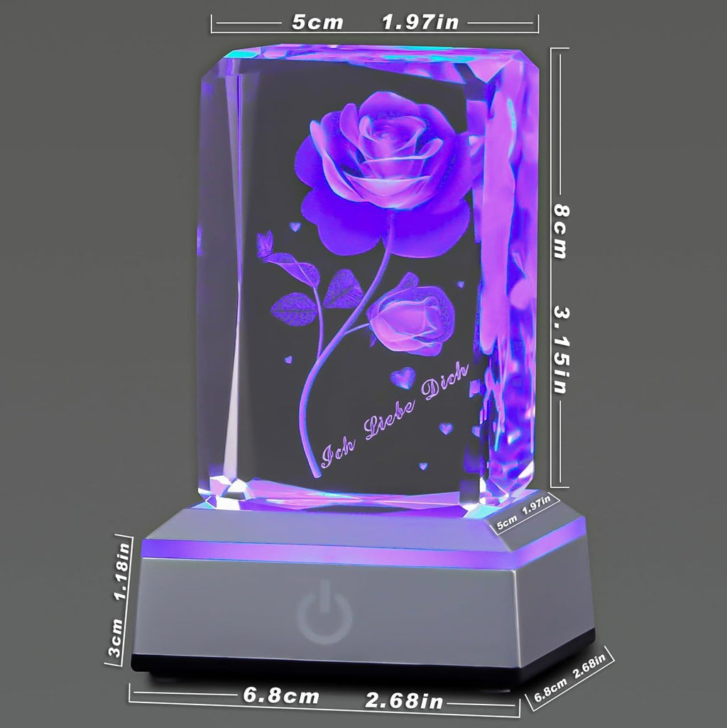 3D Rose Kristall Nachtlicht mehrfarbig Ich liebe dich Dekolampe Muttertag