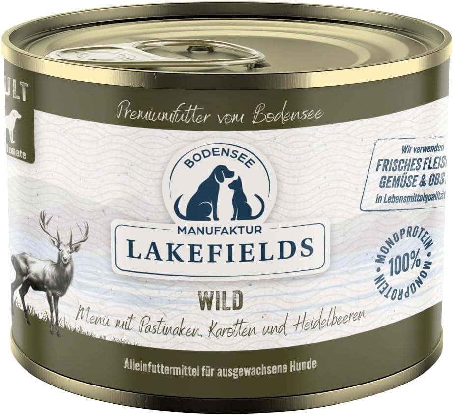 Lakefields Hundefutter Nass Wild 59% 6x400g getreidefrei schonend gegart -80