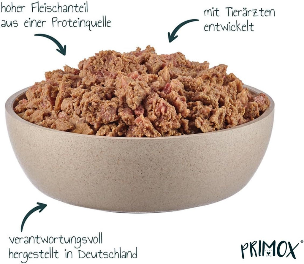 PRIMOX Nassfutter Pferd 12x400g Monoprotein 70% Fleisch Getreidefrei