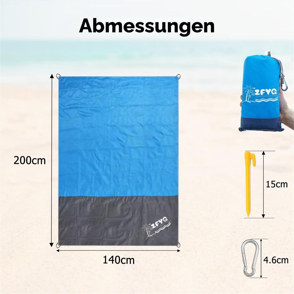 Picknickdecke 200 cm x 210 cm wasserdicht Stranddecke mit 4 Erdnaegeln