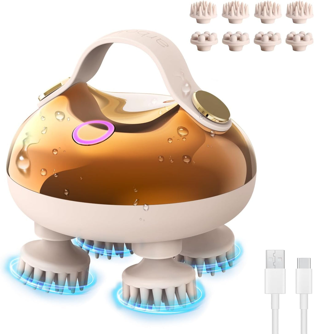 Arboleaf Kopf-Massagegeraet elektrisch IPX7 wasserdicht 8 Koepfe Gold