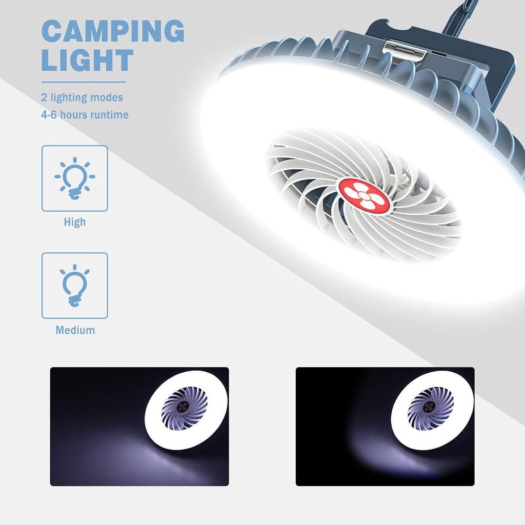LED Campinglampe mit USB wiederaufladbar, Ventilator und Zeltlaterne Outdoor