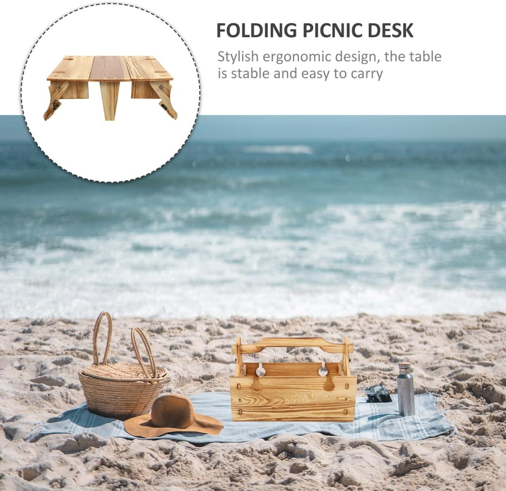 GANAZONO Klapptisch Holz mit Weinhalter Picknick Klappbar Tragbar