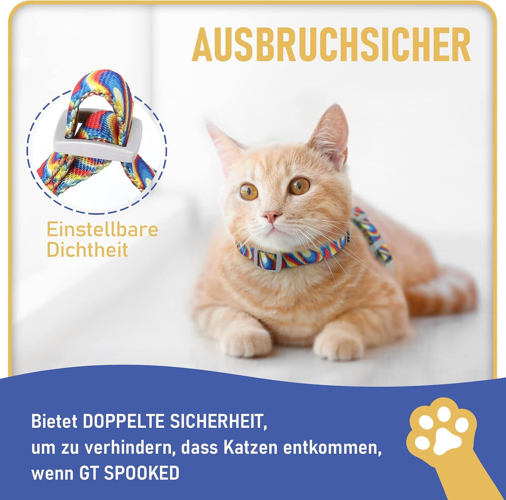 Supet Katzengeschirr verstellbar 33cm-53,3cm ausbruchsicher Weste mit Leine