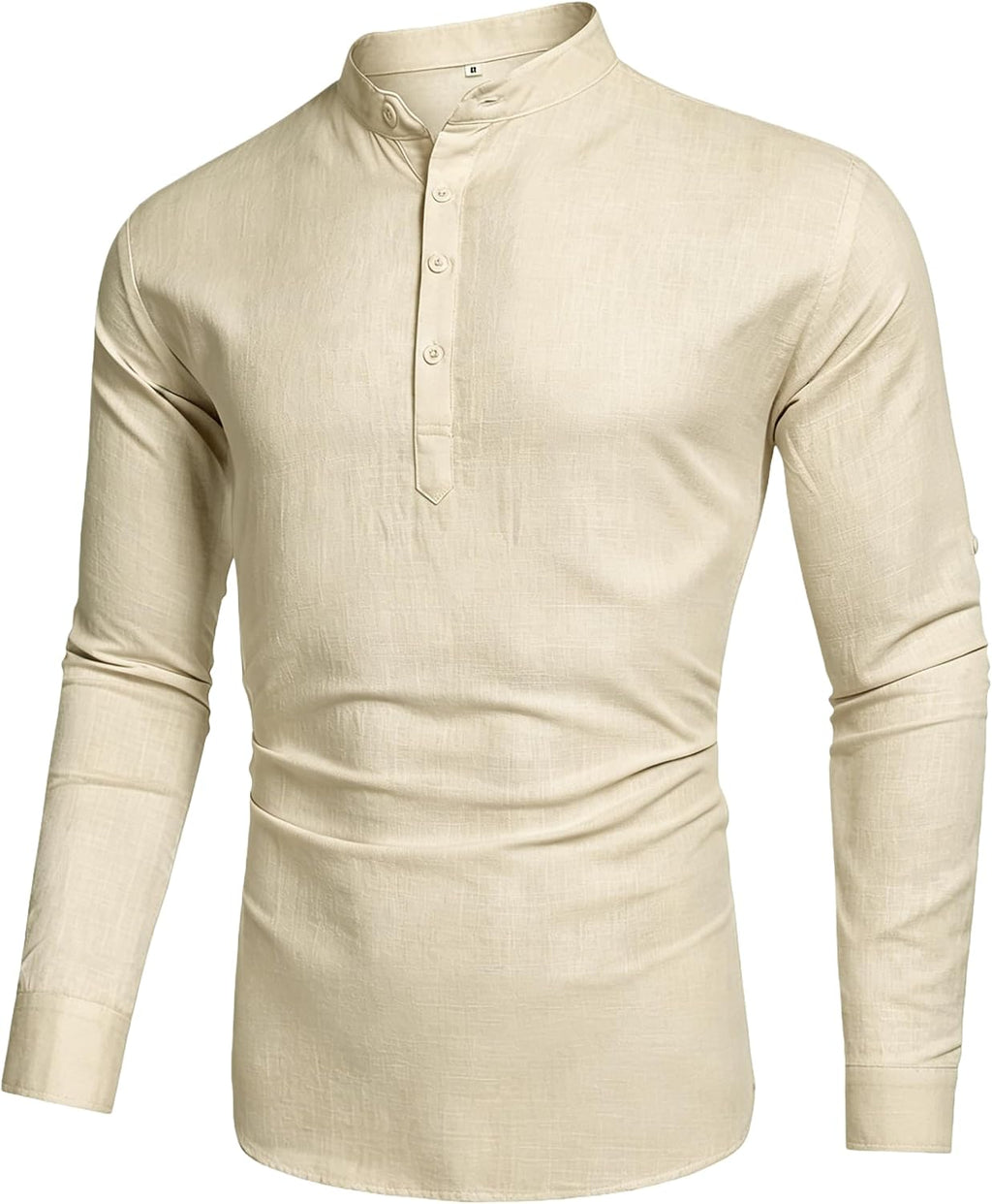 Cegerne Herren Leinenhemd Langarm Henley Sommerhemd Freizeit Strand S-3XL