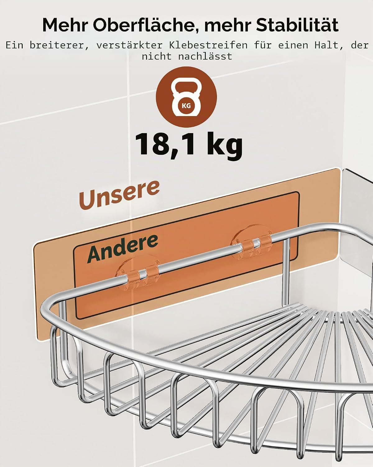 Orimade Duschablage Ecke Edelstahl ohne Bohren 2 Stueck Wandablage