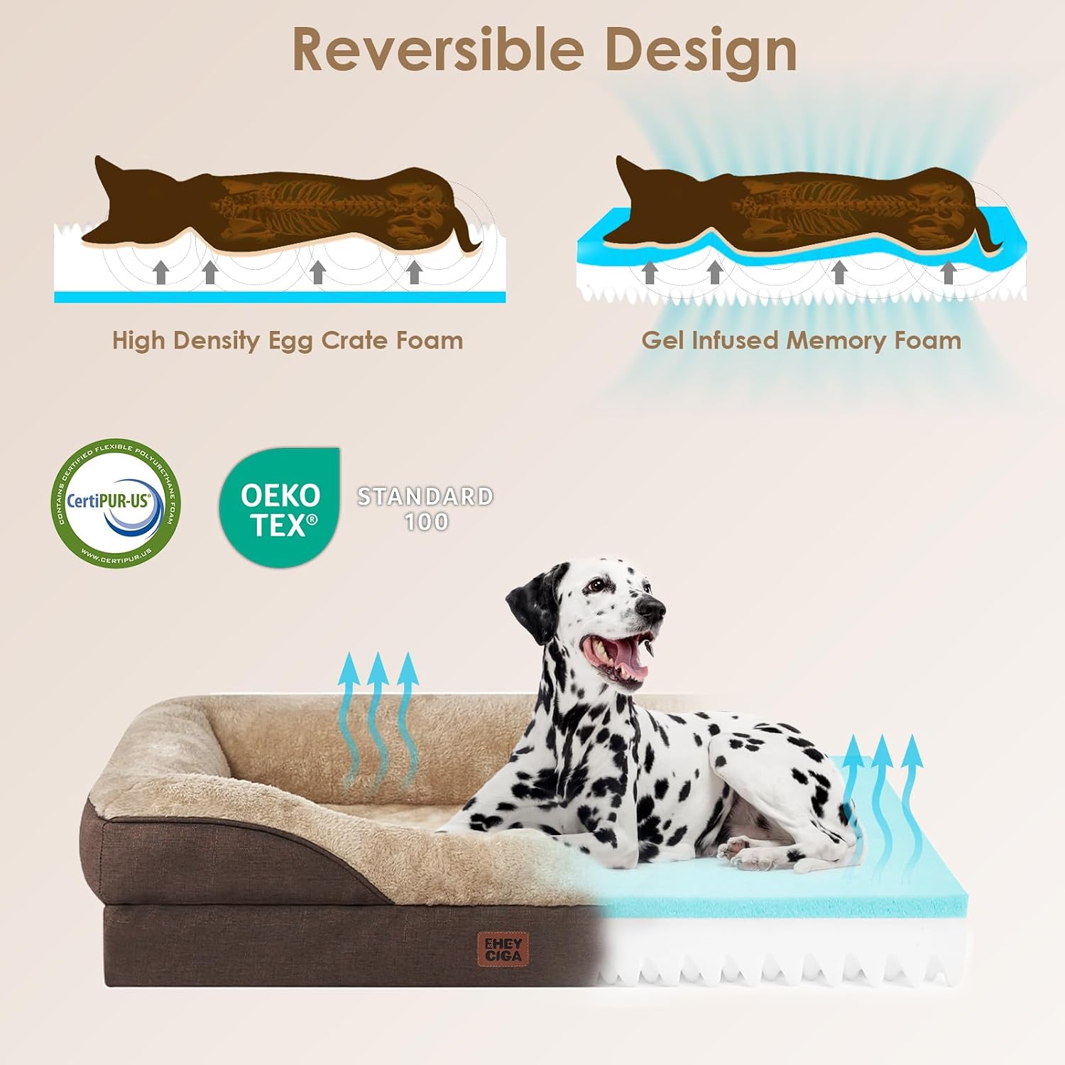 Orthopaedisches Hundebett 91×68×17,5 cm Memory Foam waschbar 16,5cm-19cm