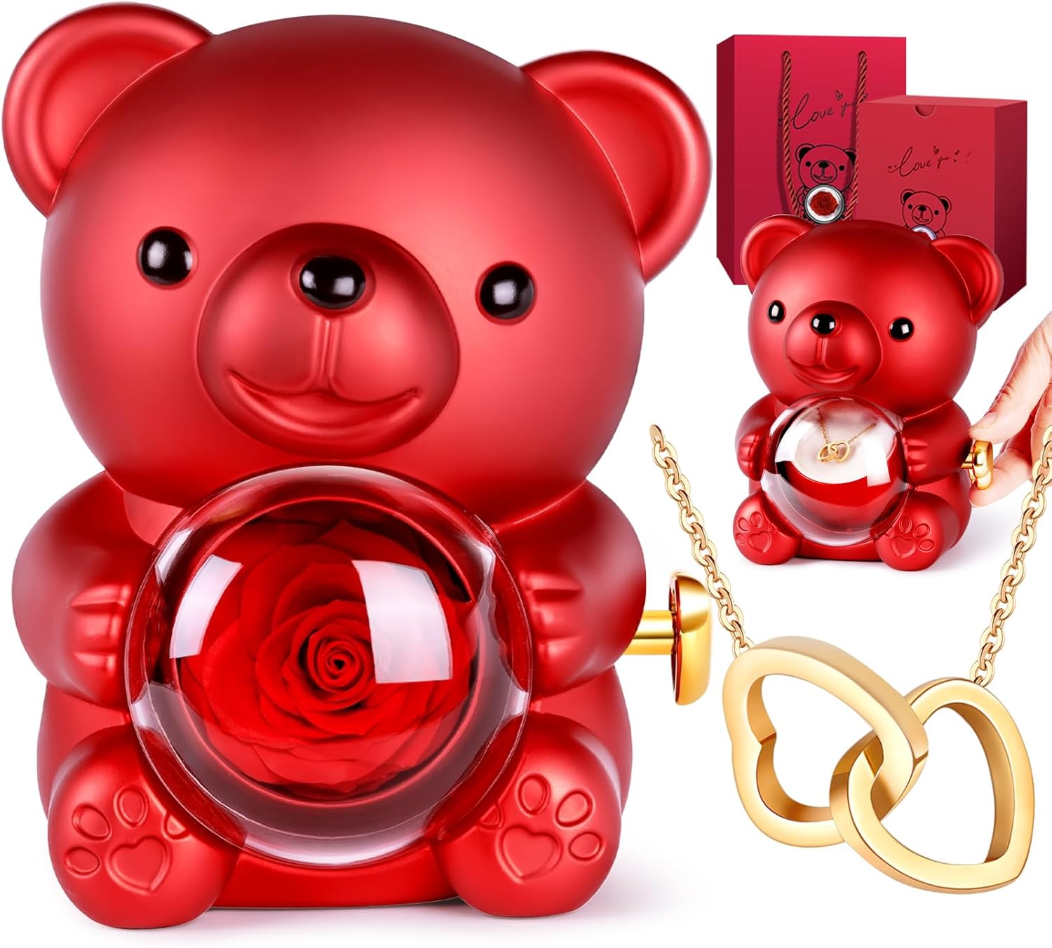 Ewige Rosen Baer mit Halskette Geschenk fuer Frauen Valentinstag Geburtstag