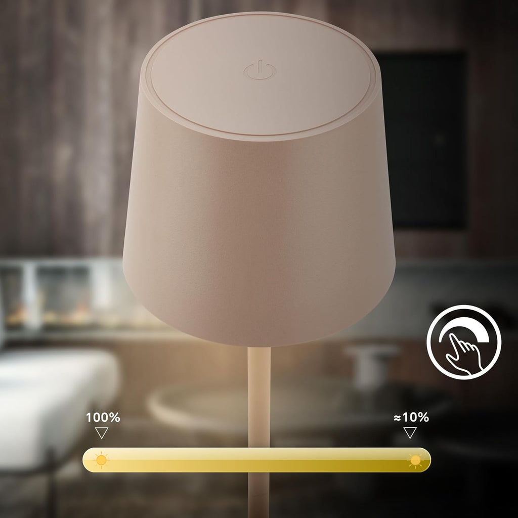 Briloner LED Tischlampe kabellos dimmbar Touch Akku IP44 beige 11x34,5 cm
