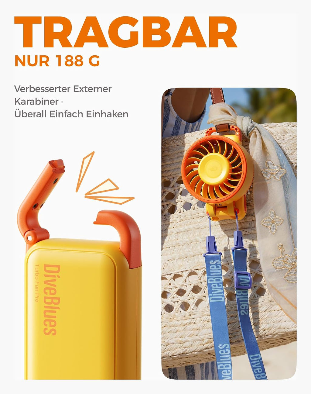 Diveblues Handventilator 4-in-1 faltbar 180° Akku 100 Stufen starker Luftstrom