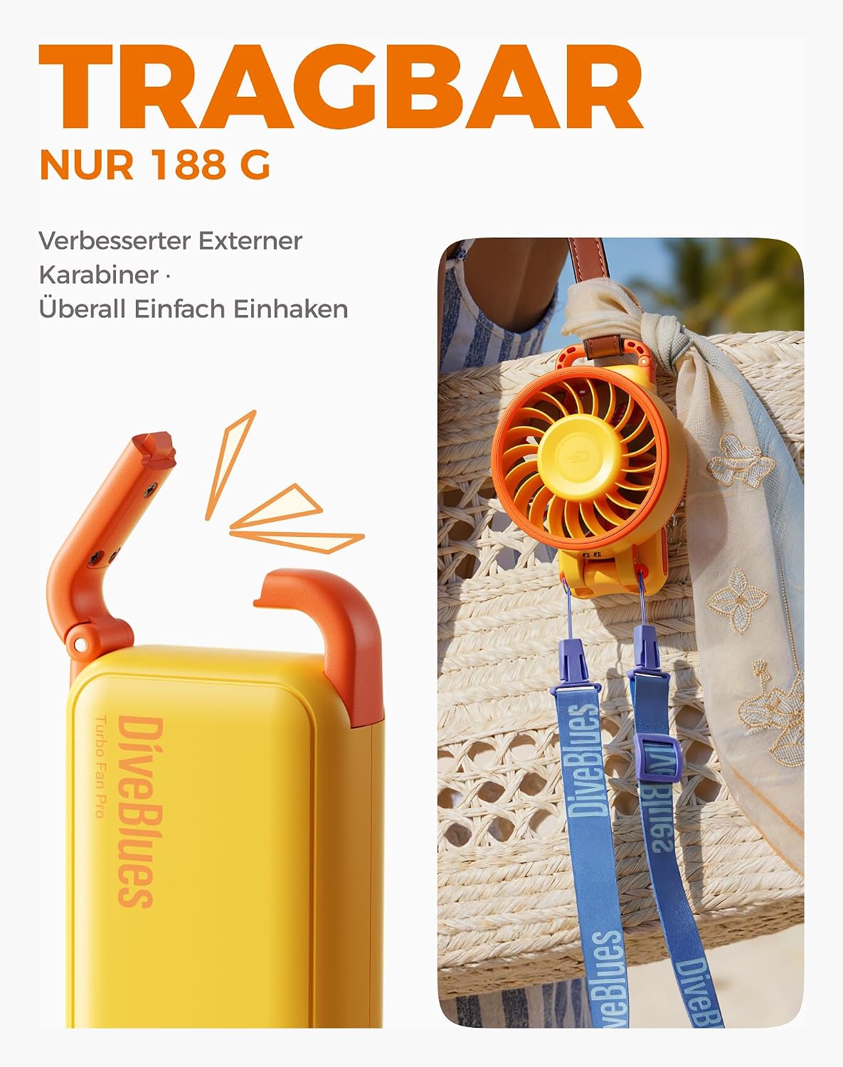 Diveblues Handventilator 4-in-1 faltbar 180° Akku 100 Stufen starker Luftstrom