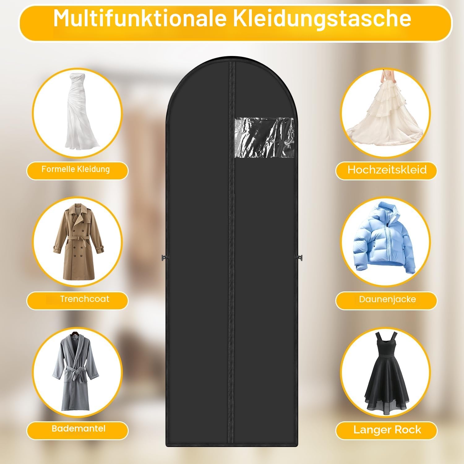 2er Set Kleidersaecke 180x60 cm faltbar staubdicht Schwarz