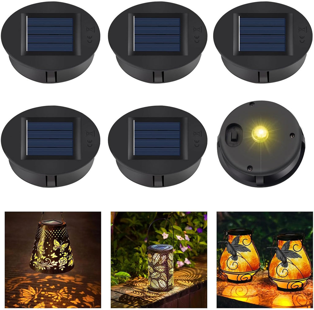 Solarleuchte Ersatzdeckel 7cm-8cm mit LED Solarpanel wasserdicht, 6 Stueck