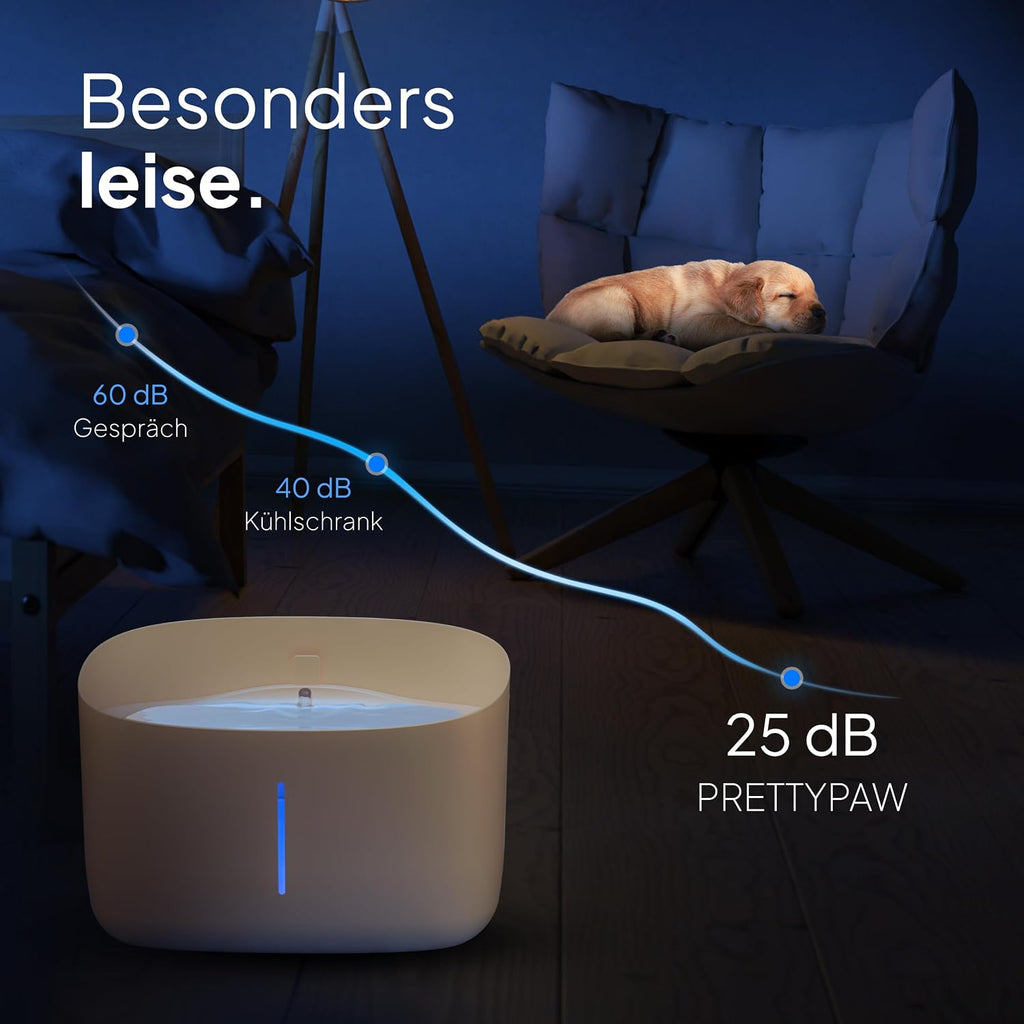 Pretty Paw Trinkbrunnen fuer Hunde leise BPA-frei mit Filter & LED