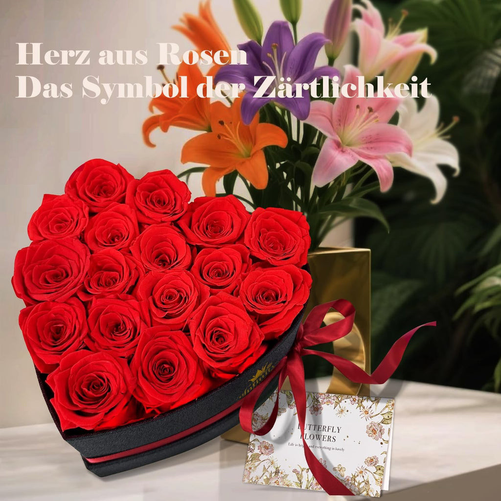 Ewige Rosen Herzbox mit roten Infinity Rosen Geschenk zu Valentinstag Hochzeit