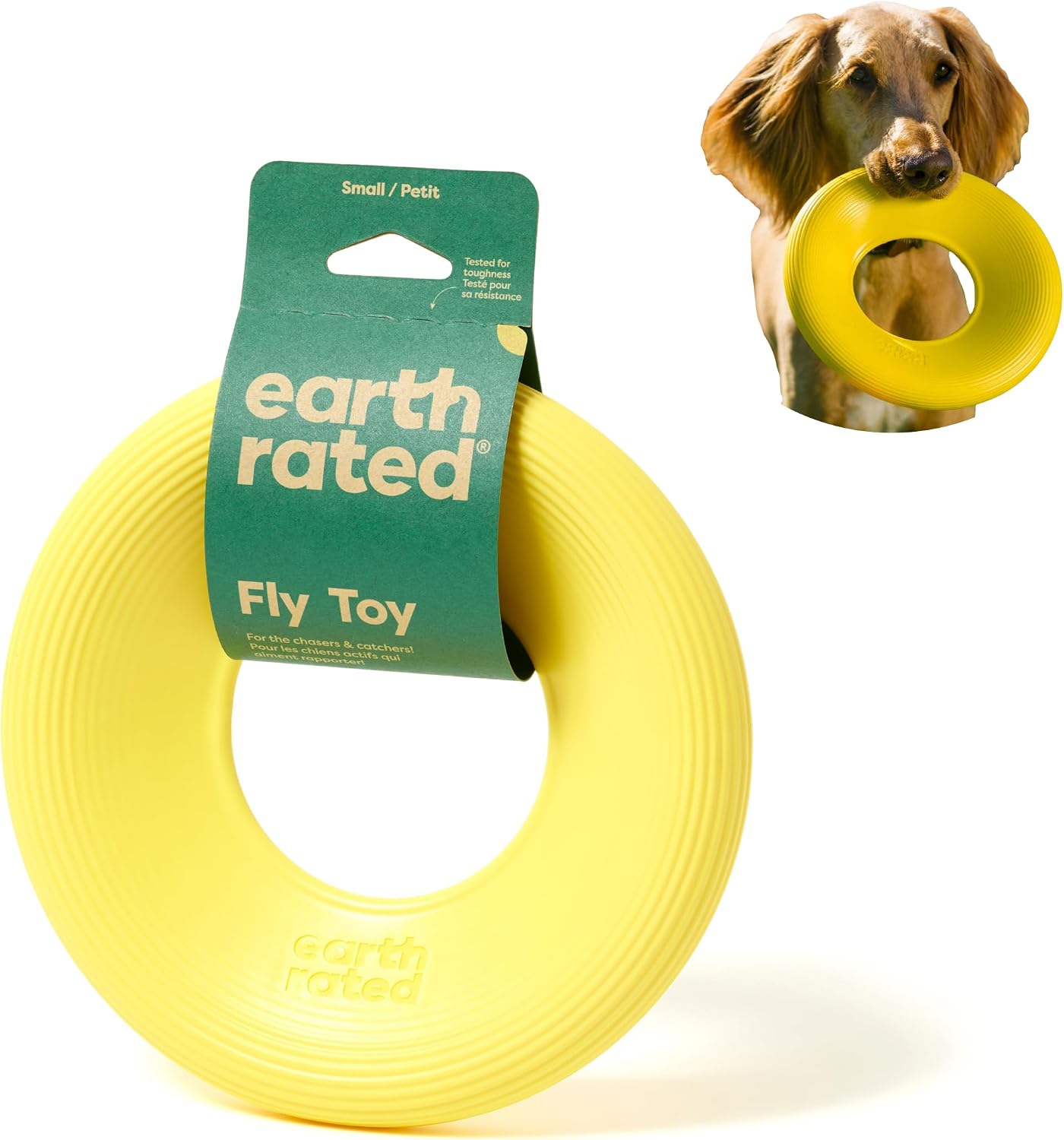 Earth Rated Fliegender Ring Hundespielzeug Wasserdicht Schwimmfaehig S-L Gelb