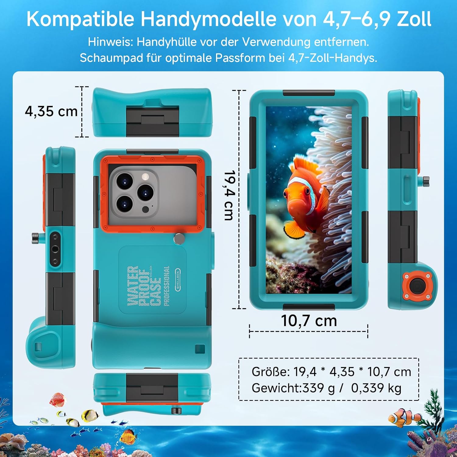 Unterwasser Handyhuelle IP68 15 m wasserdicht kompatibel mit iPhone 17/17 Pro/Pro