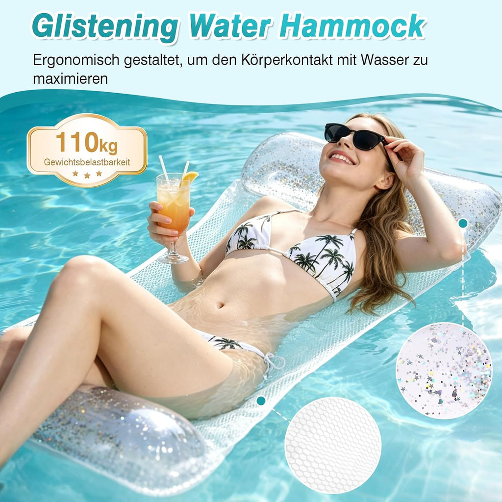 CYFIE Wasserhaengematte 4in1 aufblasbar mit Netz und Luftpumpe, 2er Set