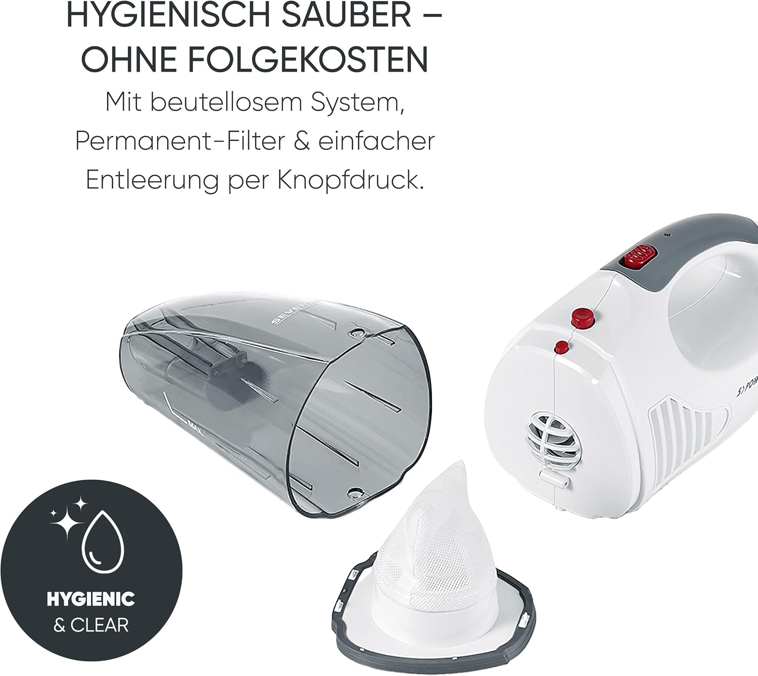SEVERIN Akku Handstaubsauger 3‑in‑1 Nass und Trocken Weiss/Rot