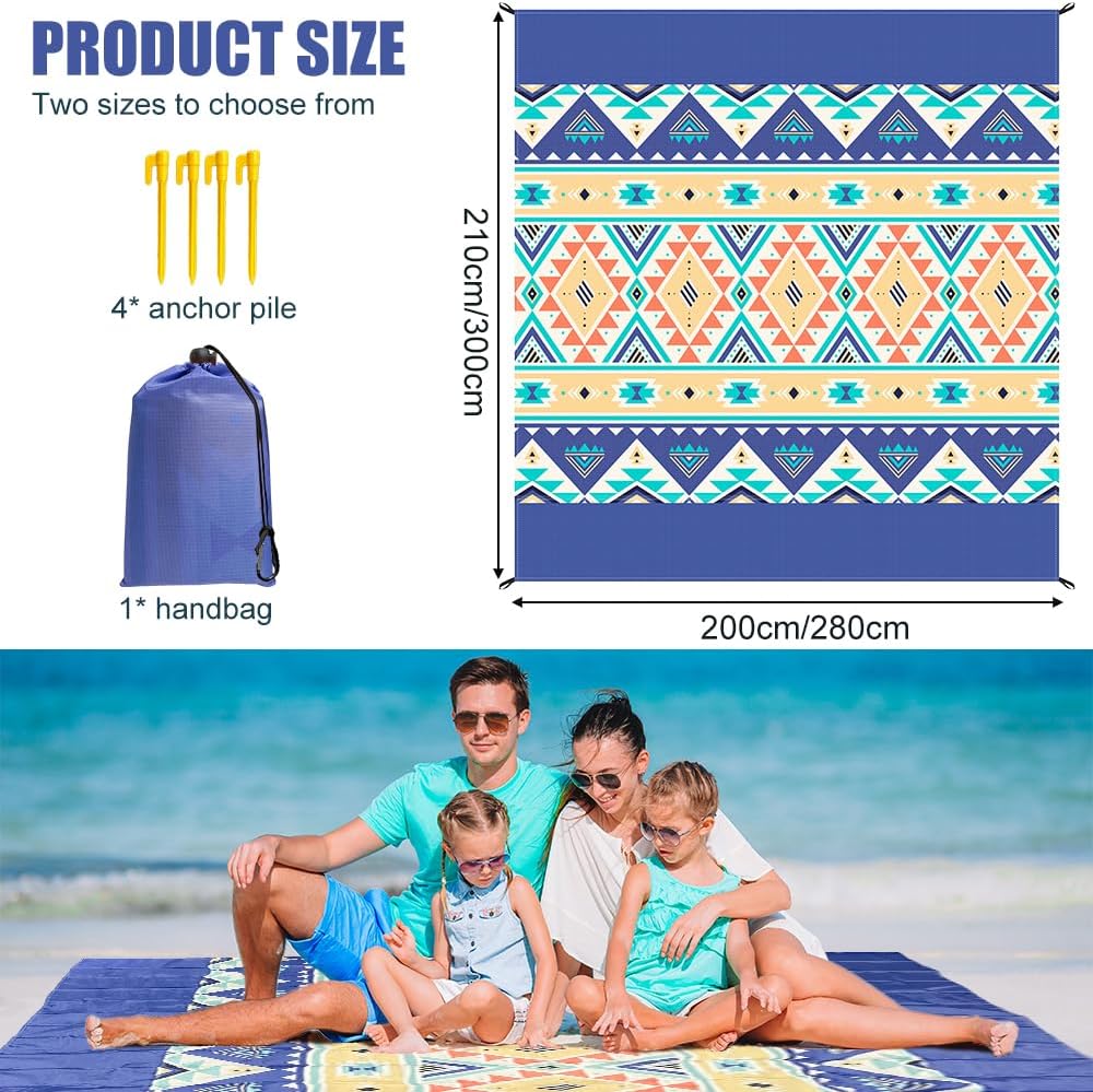 Bseical Stranddecke sandfrei 210x200 cm wasserdicht leicht faltbar 200cm-300cm