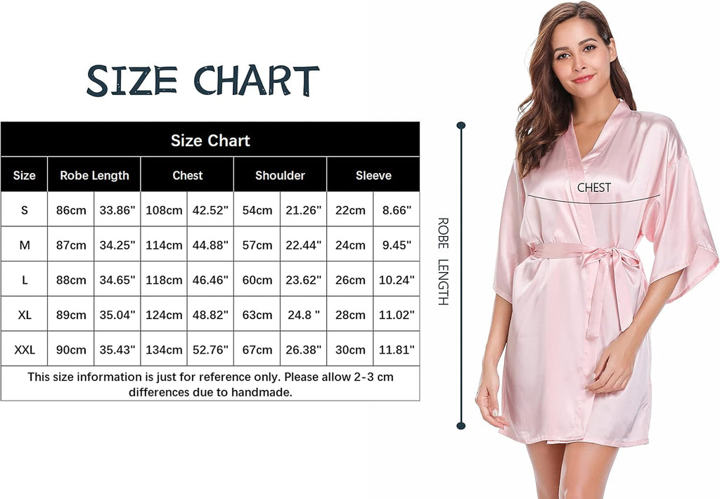 Vlazom Satin Kimono Damen kurz V‑Ausschnitt mit Guertel S-XXL
