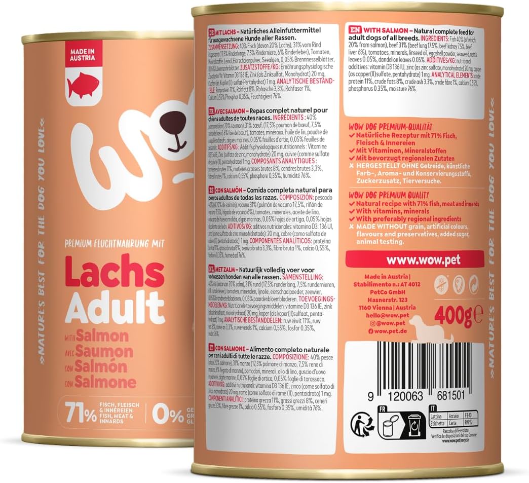 WOW Dog Nassfutter Lachs Dose 6er Pack - verschiedene Sorten, ge
