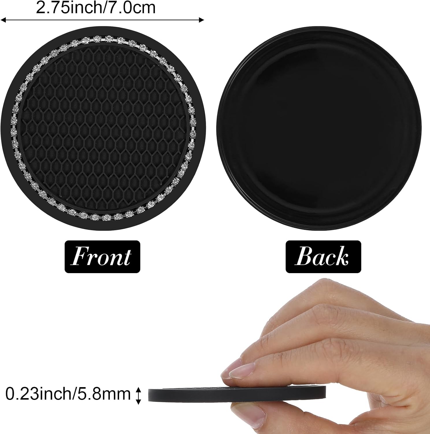 4er Set Glitzer Getraenkehalter Untersetzer Auto 7 cm Schwarz Innenraum