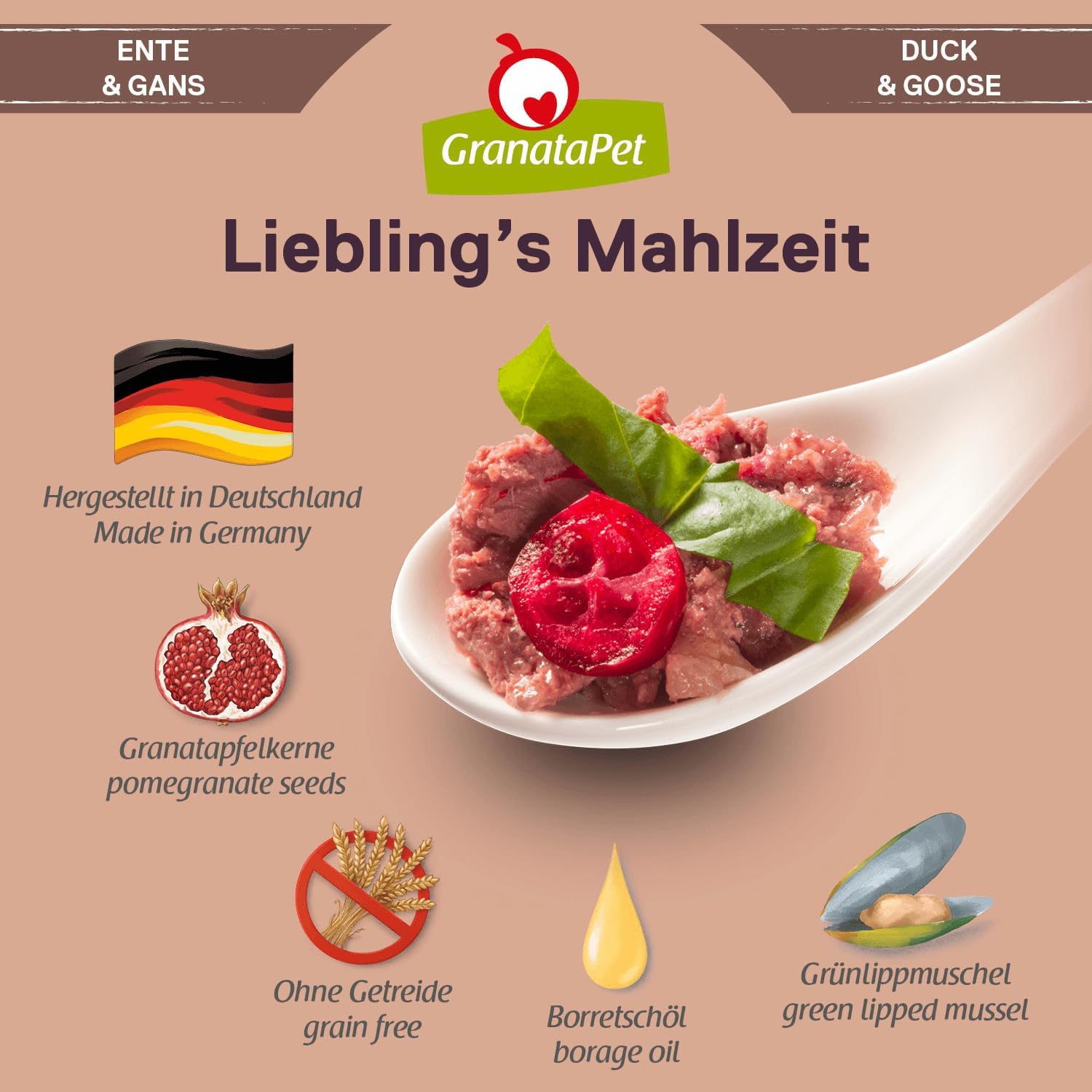GranataPet Liebling's Mahlzeit Ente & Gans Nassfutter fuer Hunde