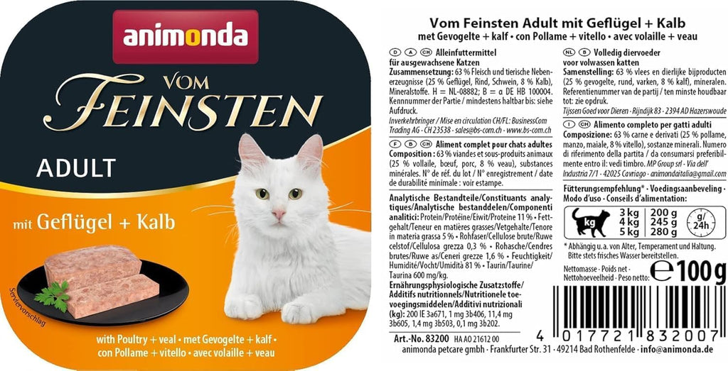 animonda Vom Feinsten Adult Gefluegel+Kalb Katzenfutter 32x100g, verschiedene Sor
