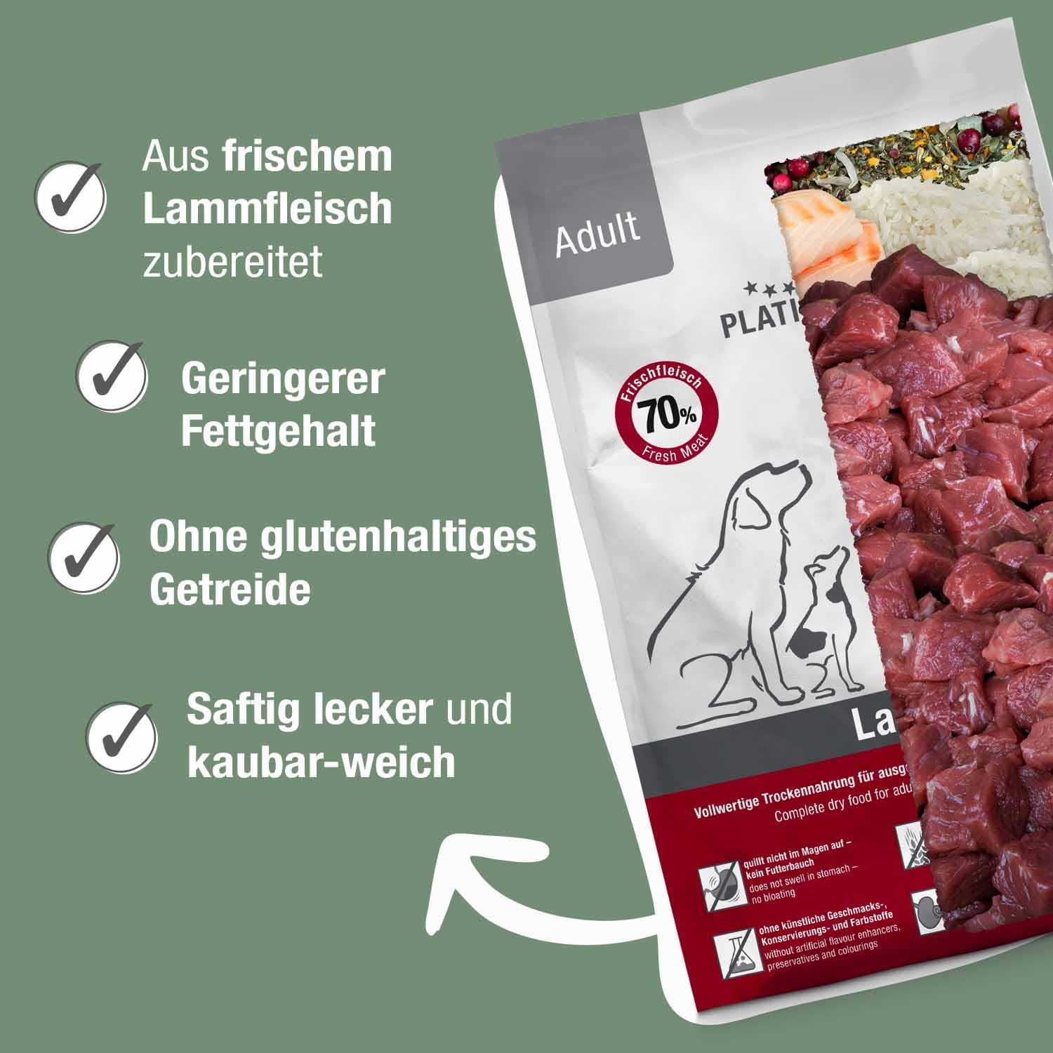 PLATINUM Adult Lamb 5 kg Trockenfutter Lamm barf-Qualität für Hunde