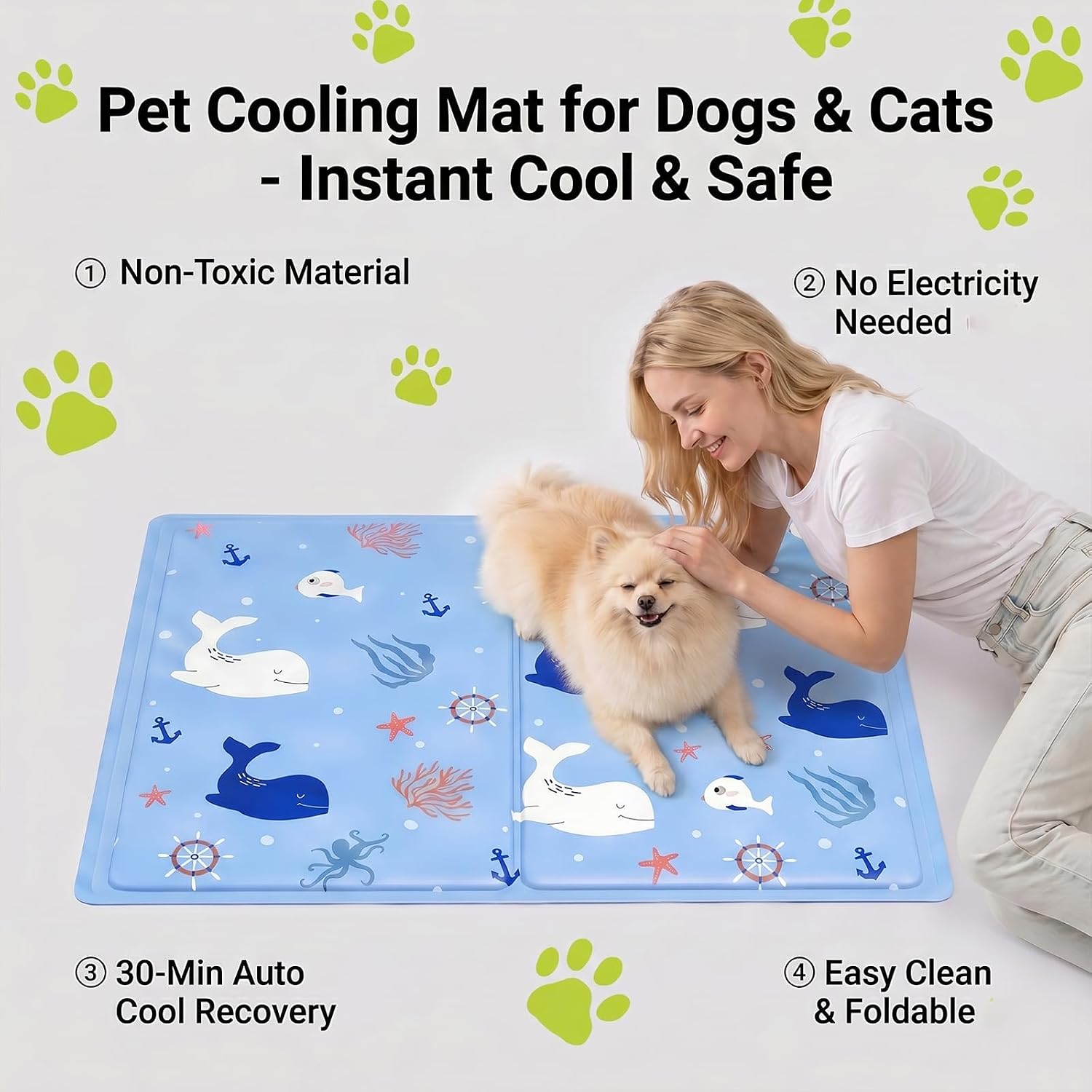 Kuehlmatte Hund Katze 50x60 cm selbstkuehlend Gel waschbar Weiss L