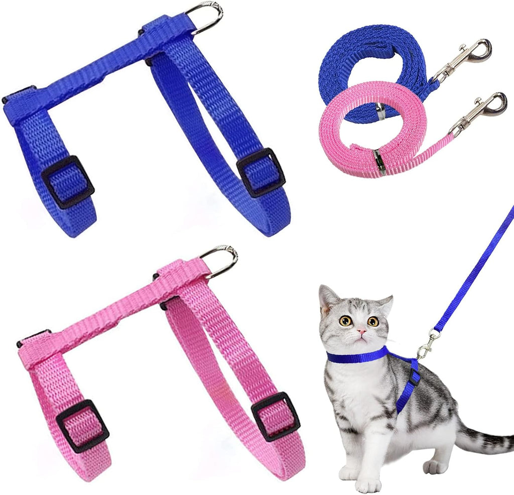 2er Set Katzengeschirr Nylon verstellbar mit Leine Blau Rosa Kaetzchen