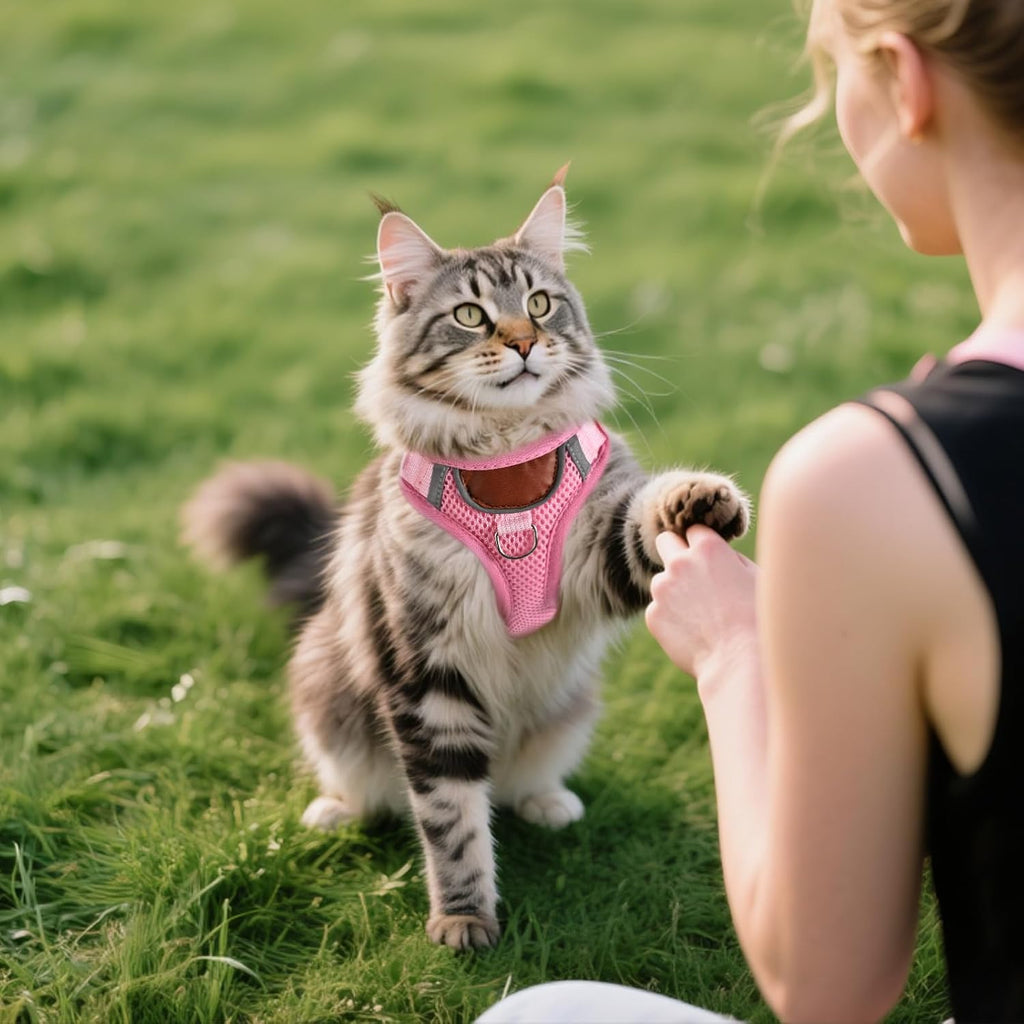 Katzengeschirr verstellbar mit Leine S-L, ausbruchsicher, reflektierend, atmungs