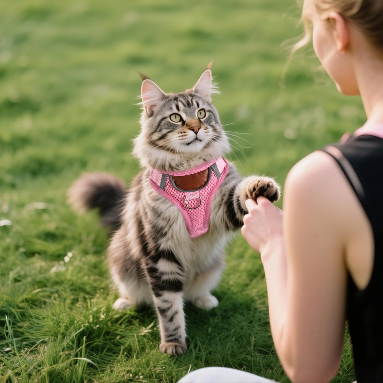Katzengeschirr verstellbar mit Leine S-L, ausbruchsicher, reflektierend, atmungs