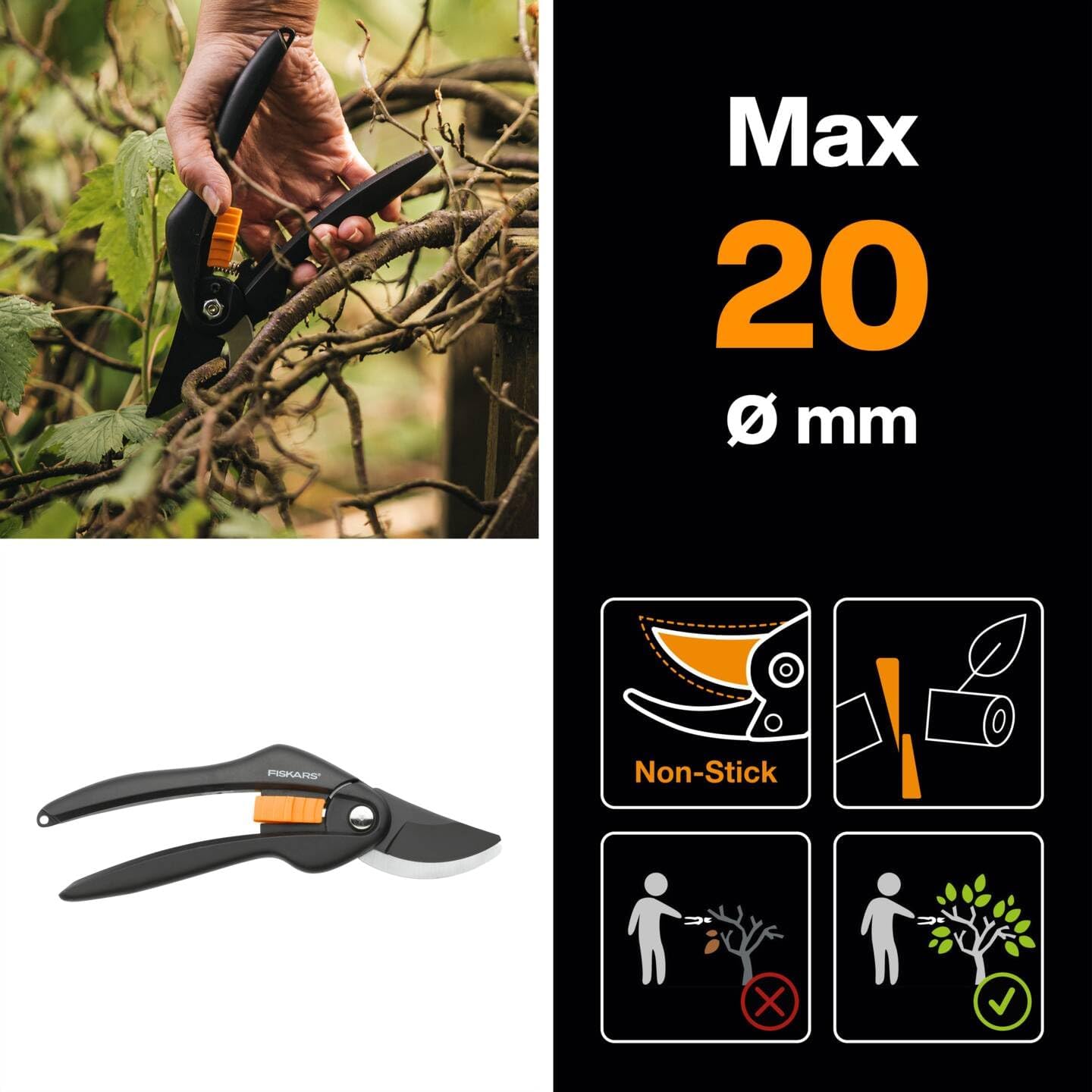 Fiskars Bypass-Gartenschere P26 20 cm Antihaft Stahlklingen Schwarz/Orange
