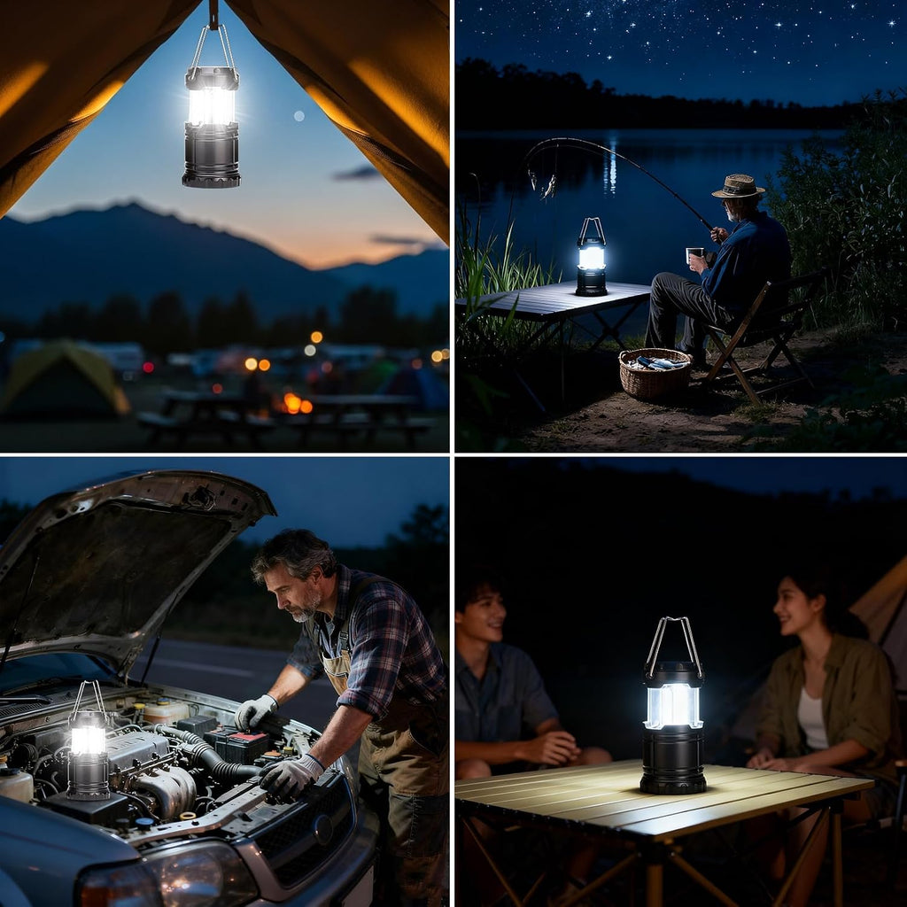 2er Set faltbare LED Campinglampe wasserdicht mit Haken, batteriebetrieben AAA