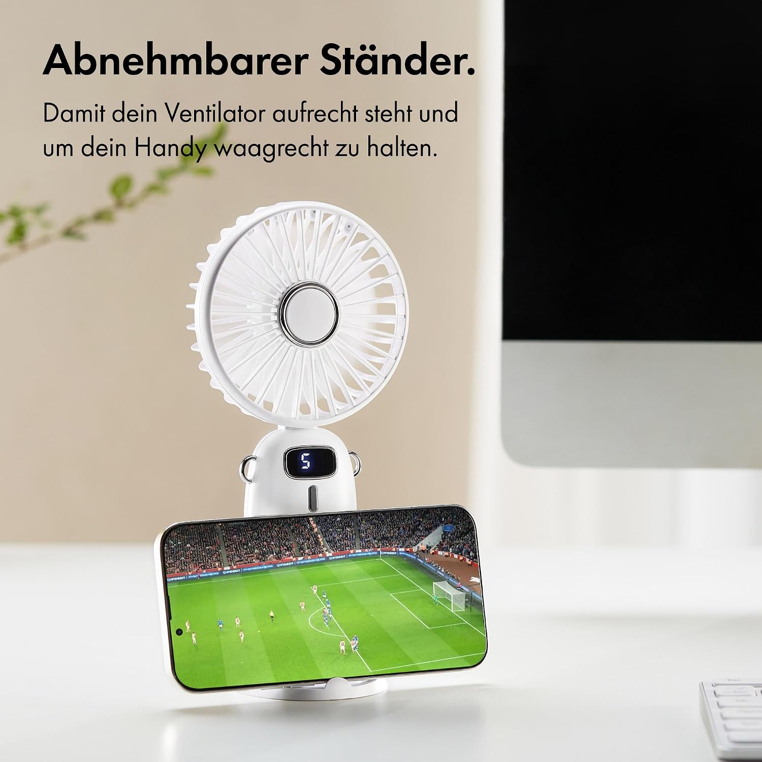 VonHaus Mini USB Ventilator 5 Stufen 90° faltbar mit 60 cm Band Weiss